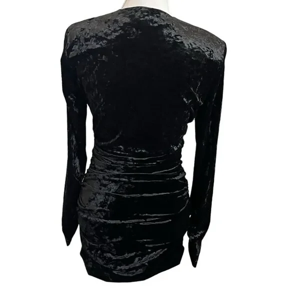 ZARA Velvet Ruched Mini Dress Women’s XS Black V Neck Cocktail Party Night Chic - Picture 7 of 13